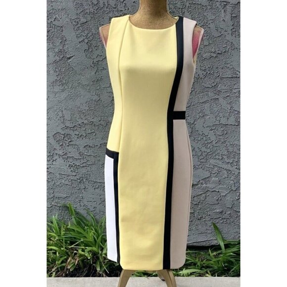Calvin Klein Dresses & Skirts - Calvin Klein Sz 4 Yellow Black Color Block Sheath Pencil Dress Stretch NWT NEW!